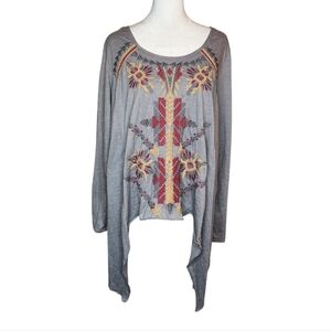 Johnny Was Embroidered Southwestern Aztec Asymmetrical Long Sleeve Top Large